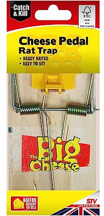 The Big Cheese Pedal FSC Rat Trap, Cheese Scented and Ready-To-Use, Kills Rats with Spring Mechanism, Dual Settings, Wooden, Indoor and Outdoor Use