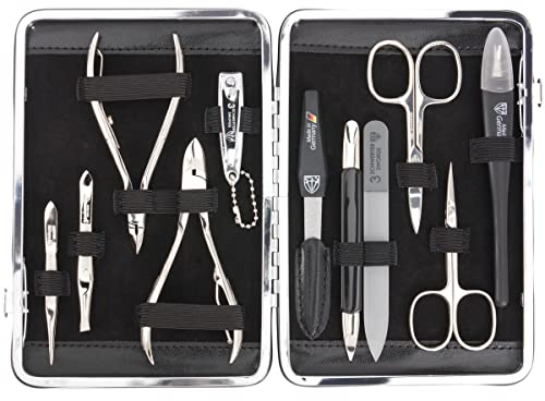 DREI SCHWERTER Germany Maniküreset ´Fano` Nagelset mit Nagelschere, Hautschere, Nagelzange und vielem mehr - 11-teilig im stabilen Rahmenetui - schwarz