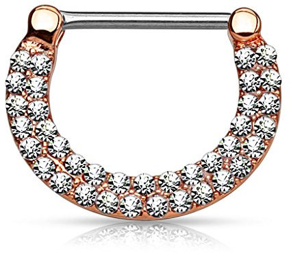 Piercingfaktor Intimpiercing Brustpiercing Clicker Ring mit Kristallen Roségold / 1,6mm