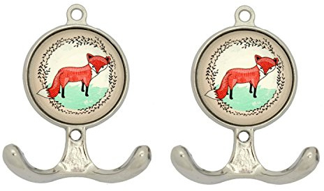 Tranquillo 2 Stück Doppelhaken Wandhaken aus Messing mit schlauem Fuchs. 7 x 5,5 cm