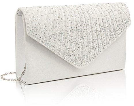 EssVita Evening Wedding Bridal Party Clutch Bag Purse for Women Rhinestone Matte Envelope Shoulder Clutch Handbag, White