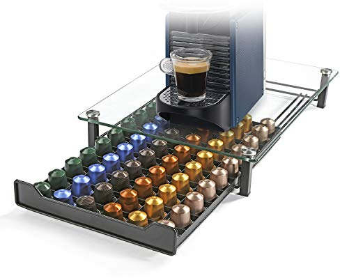 HiveNets Nespresso Portacapsule da caffè Cassetto per Capsule Supporto di Metallo Vetro Temperato per 60 pz