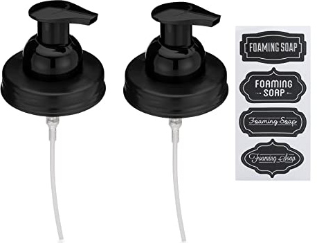 Jarmazing Products Mason Jar Foaming Soap Dispenser Lids - Includes Waterproof Stickers! Black - 2 Pack