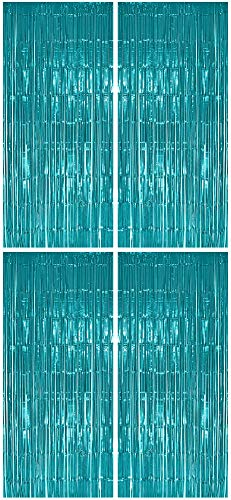 Foxxeo 4X Lametta Vorhang - türkis - 91x244 cm - Glitzer Vorhänge Metallfolie Fensterdekoration Streifenvorhang Party Deko