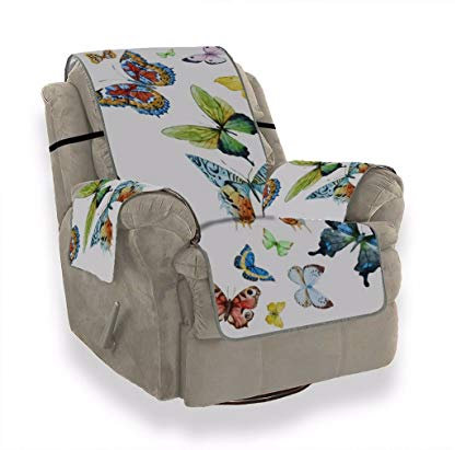 A.Monamour Sofabezug Sofaüberwurf Sesselschoner Aquarellhand Die Bunte Fliegende Schmetterlinge Zeichnet Samt Sesselbezug Sesselhusse Sessel Abdeckung Sesselschutz Stuhl Abdeckung Stuhlschutz