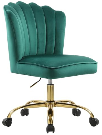 WOEOA Bürostuhl Samt,Mädchen Schreibtischstuhl,Drehstuhl,Höhenverstellbar Muschel Stuhl,360° Drehbar Rollen Computerstuhl,Gold Stuhlbeine für Schminktisch,Bürodame (Grün)