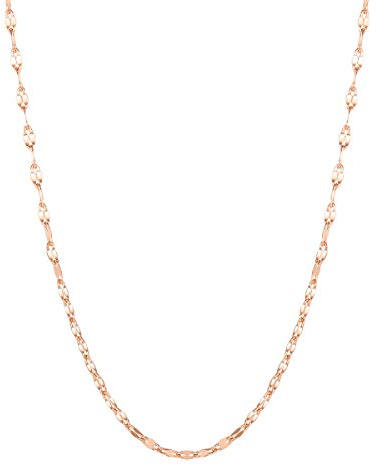 Happiness Boutique Platt rolo-kedja för dam Enkelt halsband-rolo av rostfritt stål i rosa guldfärg