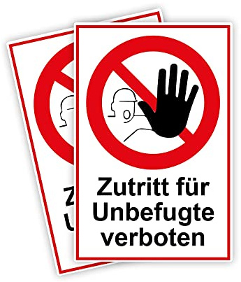 STROBO 2 Stück Zutritt Unbefugte verboten Hinweisschild | Stabile 3mm Hartschaumplatte als 30x20cm Schild mit UV-Schutz für den Außenbereich und Innenbereich