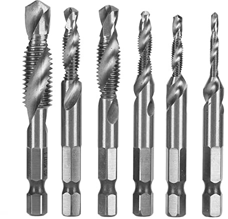 6 teiliges HSS Gewindebohrer Bit Set Bohrer 1/4 Zoll Sechskantschaft Gewindeschneidwerkzeug Spiralschrauben Gewindebohrer Bit Set Zum Bohren , Gewindeschneiden , Anfasen(#1)