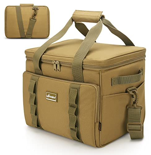 Upeelife Kühltasche 24L, Gross Lunchtasche Faltbar Thermotasche, Wasserdicht Picknicktasche Isoliertasche Cooler Bag mit Schultergurt für Picknick BBQs Einkauf Strand Camping (Khaki)