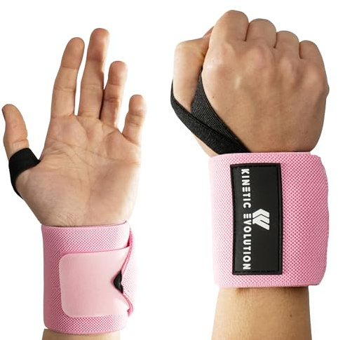 KINETIC EVOLUTION Sport Handgelenkbandagen [1 Paar] Wrist Wraps. Ideal für Bodybuilding, Fitness, Gewichtheben, CrossFit, Powerlifting, Training (Pink)