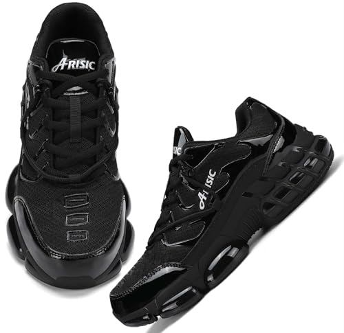 KCVTD Stålhätta skor för män, oförstörbara arbetsskor, lätta stålhätta, sneakers, halkfria säkerhetsskor, punkteringssäkra, sammanlänkade tåskor för kvinnor, svart, 11,5 kvinnor/10 män, svart, 43/43.5