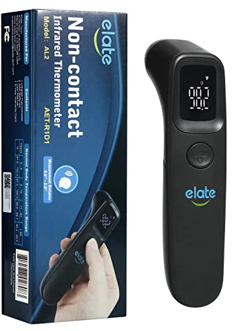 Elate Medical Grade Non-Contact Forehead Thermometer for Adults and Kids, No-Touch Digital Infrared Thermometer for Infants/Newborns, Touchless Temporal Thermometer for Fever, Black