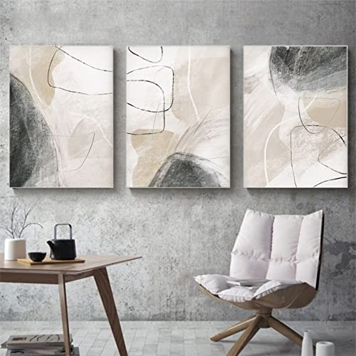 Sarah Duke 3er Abstrakt Poster Set, Beige Grau Aquarell Wandbilder Kunstposter, Ohne Rahmen Leinwandbilder Modern Stilvolle Wanddeko Poster (40 x 50 cm)