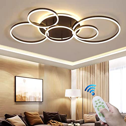 LED Deckenleuchte Moderne Innenbereich Deckenlampe Kreativer Kronleuchter Mit Fernbedienung Dimmbarer Deckenstrahler Round 6 Circle 86W Schlafzimmer Acryl Aluminium Wohnzimmer Leuchte(Color:Braun)