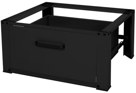 ML-Design Base para Lavadora con Cajón 63 x 54 cm de Acero Negro Capacidad Hasta 150 kg Bastidor Estable para Secadora Pedestal 31,5 cm de Altura Soporte Universal Antideslizante para Almacenaje