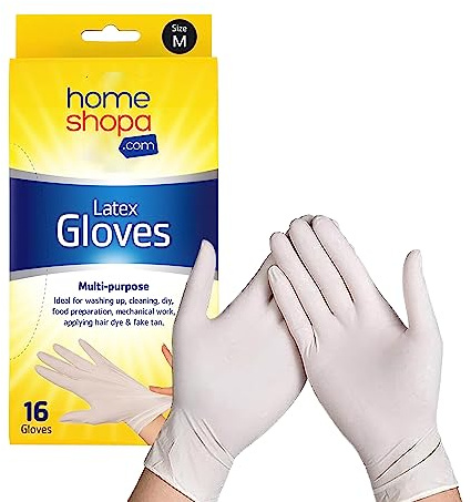 HOMESHOPA Latex Gloves, Pack of 16 Powder Free Disposable Gloves, Multipurpose Professional Gloves, Industrial Safety, Suitable for Medical Use, Automotive and Cleaning - White (Medium)