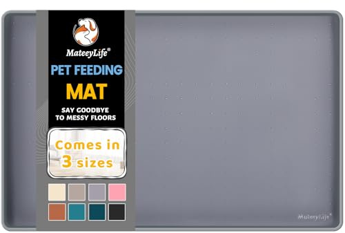 MateeyLife Anti Glisse Tapis Gamelle Chien et Chat, Tapis Silicone Gamelle pour Chien, Plateau pour Bol Chat Grande Taille, Set de Table Silicone Nourriture, 55 x 35 cm