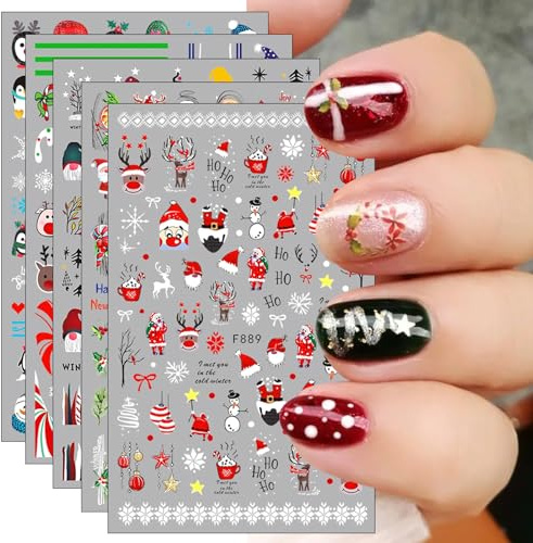 JMEOWIO Nagelsticker Weihnachten 10 Blatt Nail Art Sticker Selbstklebend Nagelaufkleber Schneeflocken Winter Dekoration Nageldesign Zubehör