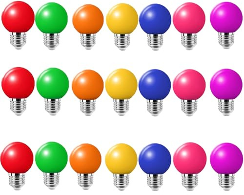 WULUN 21er-Pack farbige glühbirnen deko glühbirne 2 w led g45 Beleuchtungsbirnen, bunte Golfball-Lampen,glühlampe e27, gemischte Farben, Rot, Grün, Blau, Orange, Gelb，Rosa, Lila