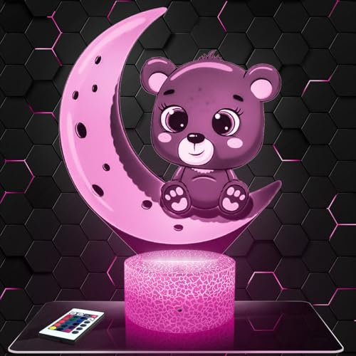 Lampephoto.fr - Kinder Mond Bär 3D Lampe, Touch Nachtlicht, DekoratioN. idee für Jungen und Mädchen im Alter von 4, 5, 6, 7, 8, 9, 10 JahreN. Mond Bär Nachttischlampe Jugendzimmer Videospiel