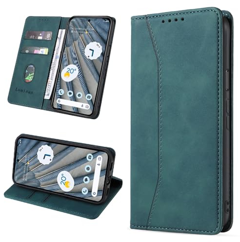 Leaisan Handyhülle für Google Pixel 7A Hülle Premium Leder Flip Klappbare Stoßfeste Magnetische [Standfunktion] [Kartenfächern] Schutzhülle für Pixel 7A Tasche - Malachitgrün