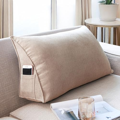 BFYYML Dreieckige Lesekissen, Rückenkissen Sofakissen groß Für Bett Und Sofa, Keilkissen Rückenlehne Kopfteilkissen mit abnehmbarem Bezug (Color : Beige, Size : 100cm)