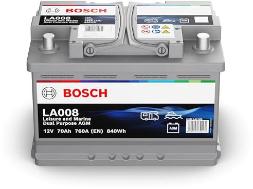 Bosch LA008 - Batterie à décharge lente et de démarrage - 70 Ah 760 A 12 V - Technologie AGM - adaptée aux usages nautiques et de loisirs (camping-car, caravaning, marine…)