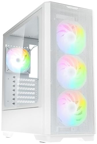 Kolink Unity Solar ARGB Mesh Mid Tower PC Case – High Airflow Design, 4×120mm ARGB Fans, E-ATX Support, Tempered Glass Half Door, GPU Clearance up to 400mm – White