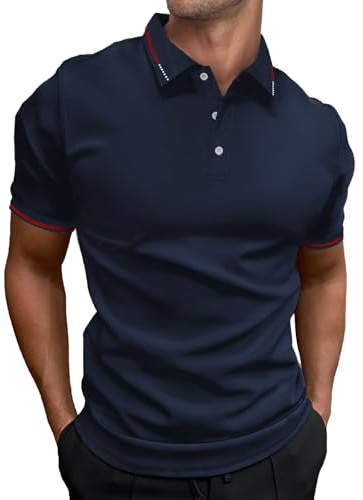 HMIYA Herren Poloshirt-Kontrast Kurzarm Polohemd Male Polo Klassisches