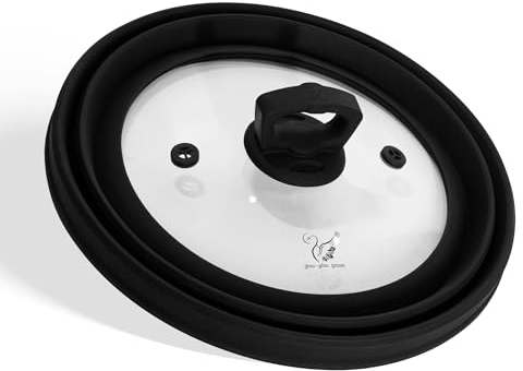 COMATOP Couvercle anti-éclaboussures en verre trempé pour micro-ondes 26,7 cm en silicone pliable pour cuisine (noir)