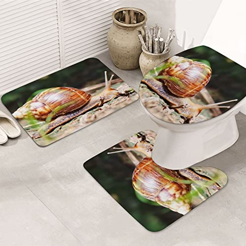 ERICAT Bath Mat Microfiber Bathroom Mat Sets 3 Piece,Snail Tentacle Shell Crawling On Garden Animals Slow Wildlife Nature Slime Moss,Machine Washable Non Slip Bathroom Rug