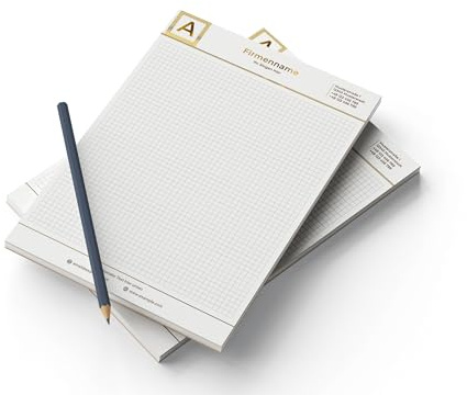 Premium Notizblock DIN A4 personalisiert, liniert/kariert/blank/Punktraster selbst gestalten, hochwertiges Papier, College-/Schreibblock für Schule/Studium/Unternehmen/Firma mit Adresse (Golden Style)
