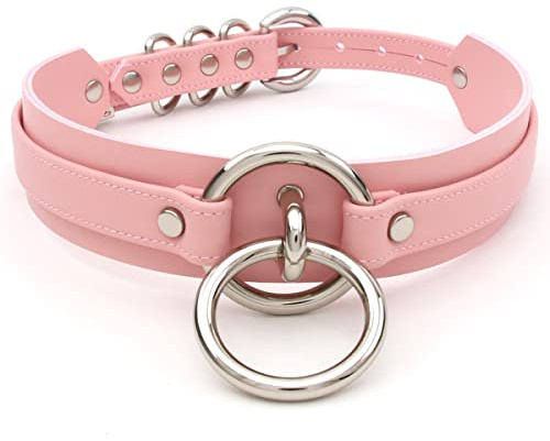 lalatia Damen Halsband O Ring Kunstleder Choker Halskette in große Größen (Rosa Silber)