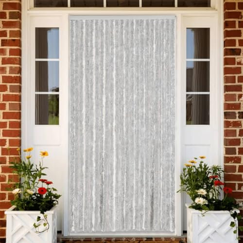 qohoio Fly Curtain Grey 90x220 cm Chenille,Curtains Door Fly Screen Curtain For Doorways Window Decorations Room Divider