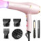 Dekuri Hair Dryer - Professional Ionic Hairdryer, Powerful 2000W AC Motor for Fast Drying, 4 Heat & 3 Speed Settings, Cool Shot, Diffuser & 4 Nozzles for Women Man, Frizz-Free, Pink