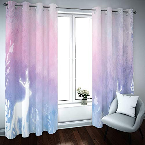 3D-Vorhänge mit violettem Sternenhimmel, Tier-Elchdruck, Kindervorhänge, schalldicht, Verdunkelungsvorhänge für Schlafzimmer, Ösen, wärmeisoliert, Raumverdunkelung, Fenstervorhänge, Wohnzimmer, 2