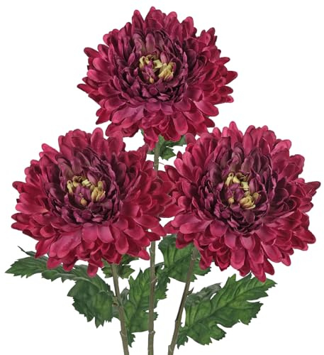 Arborus 3 Stück Chrysanthemen Blumenstrauß Künstlich wie Echt Dekozweige | Künstliche Blüten mit Stiel Kunstblumen für Vase Seiden Blumen für Tisch Regal Fensterbank Balkon Deko im Büro Zimmer