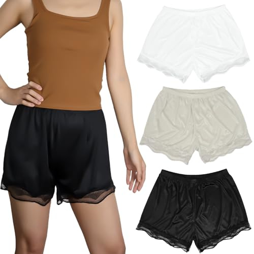 Chanseen 3 Pantalones Cortos para Mujer Debajo del Vestido, Pantalones Cortos de Media Falda Dividida (L, Blanco, Negro, champán), Blanco, Negro, champán, Large