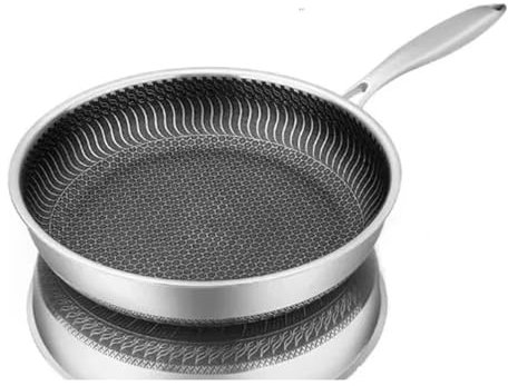 DYETEE Stainless Steel Frying Pan, Whole Body Tri-Ply Stainless Steel Frying Pan 316 Stainless Steel Wok Pan Double-Sided Honeycomb Skillet Suitable for All Stove Silver(30cm)