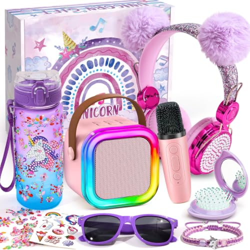 G.C Unicornios Regalos para Niñas 6 7 8 9 10 11 12 Años, Karaoke Infantil Bluetooth Microfonos, Auriculares, Kits de Botella Manualidades, Cantar Juguetes Unicornio Cumpleaños Navidad Regalo Niña