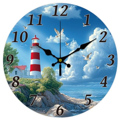 CHGCRAFT Ocean Leuchtturm-Wanduhr, 30,5 cm, batteriebetrieben, nicht tickend, leise, dekorative Uhr für Wohnzimmer, Büro, Schlafzimmer, Heimdekoration