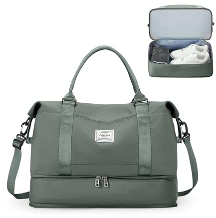 HPLQQ Weekenderväska Dam Sportväska 40x20x25 Ryanair Handbagageväska 40x30x20 Sjukhusväska Reseväska Badväska Träningsväska med Skofack för Flygresor, A03-Armégrön