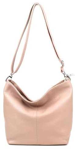 Made in Italy Damen Leder Tasche Umhängetasche Shopper Cross Over Body Bag Handtasche Ledertasche Schultertasche Hobo Bag Altrosa