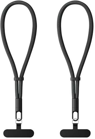 HOTUT Cordón de Correa de Muñeca de Mano, 2 unidades Cadena para Teléfono Móvil Corta con Parche Ultrafino, Antipérdida, Longitud Ajustable para Teléfono Móvil Camara Teclas Memoria USB Cartera -Negro