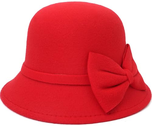 YeeHeen Filz-Glockenhut, Vintage-Fedora-Hut für Damen, rot, Einheitsgröße