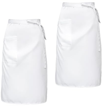 GIDWRIY 2 Stück Vorbinder Schürze Damen Herren,Schürzen Gastronomie Küche,Kellnerschürze Lang,Taillenschürze Weiß,Barkeeper Schürze Kurz Mit Taschen,Kochschürze,Waist Apron,Halbschürze für Restaurant