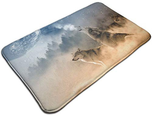 Duradera Tapete Lobo Aullando Antideslizante Alfombrilla de WC 60×40cm para Oficina,Ducha,Mascotas,Dormitorio