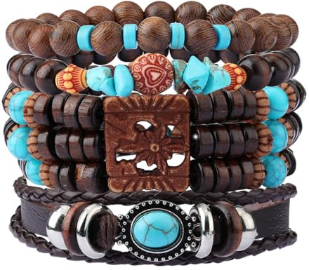 Eigso 6Pcs hölzerne Perlen Manschette Armbänder für Frauen Männer Unisex tibetischen buddhistischen Wrap Wood Wristband Bangle für Frau Mann