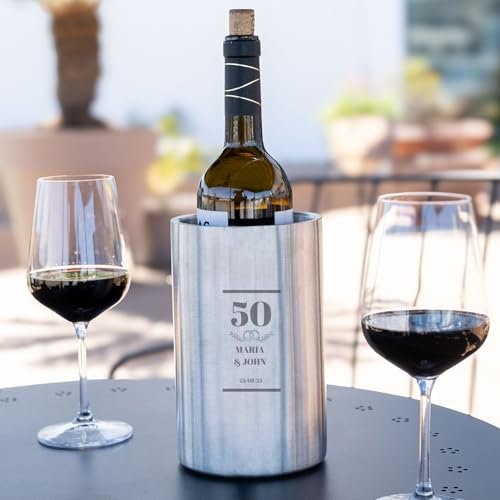 Wanapix |Raffredda bottiglie | Glacette per vino | Acciaio Inox Riutilizzabile per Bottiglie | Personalizza con Testo e Nome | Anniversario